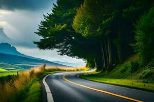 uma cênico estrada dentro a montanhas. gerado por IA foto