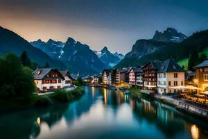 a lindo Cidade do Altenmarkt dentro a suíço Alpes. gerado por IA foto