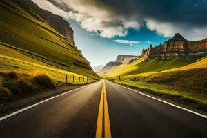 a estrada para a montanhas. gerado por IA foto