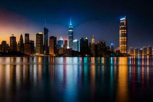 a cidade Horizonte às noite dentro Hong. gerado por IA foto