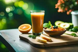 a benefícios do laranja suco. gerado por IA foto