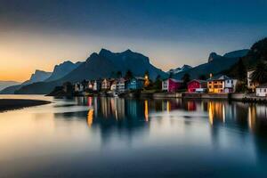 a lindo Cidade do Lofoten, Noruega. gerado por IA foto