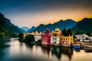 a lindo cidade do rishikesh, Índia. gerado por IA foto