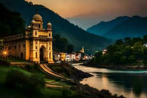 a lindo cidade do rishikesh, Índia. gerado por IA foto