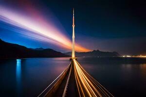 uma grandes exposição foto do uma ponte sobre água. gerado por IA