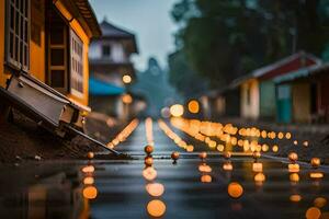 velas estão aceso em a rua dentro frente do uma casa. gerado por IA foto