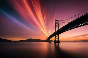 a dourado portão ponte, san francisco, Califórnia, EUA, pôr do sol, longo. gerado por IA foto