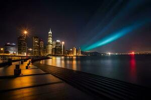 a cidade luzes acima às noite dentro hong kong. gerado por IA foto