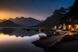 a casa dentro a lago. gerado por IA foto