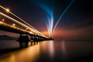 uma ponte com luzes e grandes exposição. gerado por IA foto
