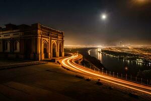 a lua sobe sobre a cidade do Carachi. gerado por IA foto