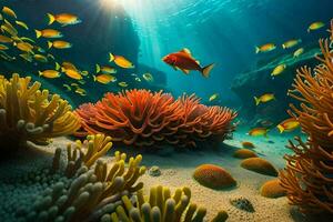 uma coral recife com peixe e corais. gerado por IA foto