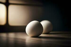 dois ovos em uma mesa dentro frente do uma janela. gerado por IA foto