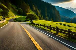 uma cênico estrada dentro a montanhas. gerado por IA foto