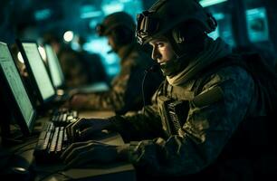 militares equipe desarma computador tecnologia. gerar ai foto