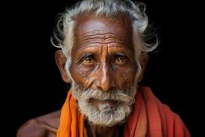 lindo retrato do a idosos hindu. ai generativo foto
