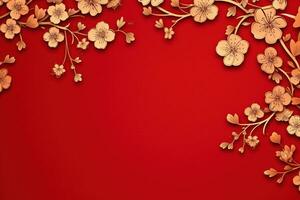uma vermelho fundo com uma fronteira do bege flores ai gerado foto