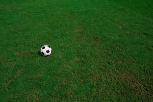 bola de futebol na grama com fundo do estádio foto