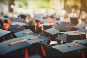 grupo de graduados durante o início. parabéns educação conceito no diploma universitário. cerimônia de formatura foto