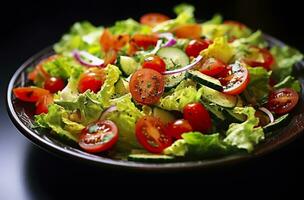 saúde benefícios do saudável salada, dentro a estilo do preciso detalhamento, suave e brilhante. ai gerado foto