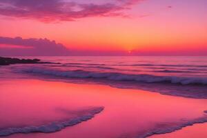 ai revela deslumbrante pôr do sol de a tranquilo de praia gerado de ai foto