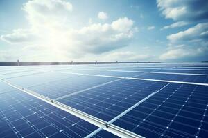 solar painéis gerando limpar \ limpo energia cintilar em cidade telhados. ai generativo foto