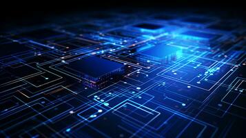 detalhado Visão do uma contemporâneo eletrônico o circuito borda com uma CPU, microchip, e vários componentes, ponta tecnologia. ai generativo foto