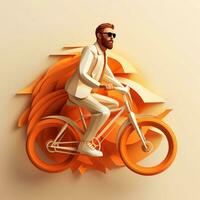 uma homem dentro óculos passeios uma bicicleta em uma 3d fundo, ai generativo foto