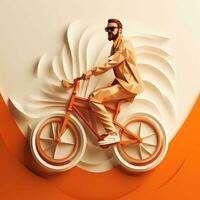 uma homem dentro óculos passeios uma bicicleta em uma 3d fundo, ai generativo foto