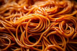 espaguete dentro tomate molho fechar-se. italiano cozinha. gerado de artificial inteligência foto