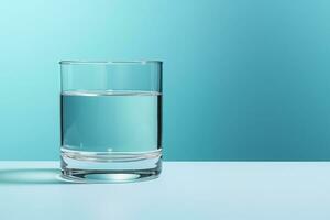 ai gerado uma vidro do limpar \ limpo bebendo água em uma luz azul fundo foto