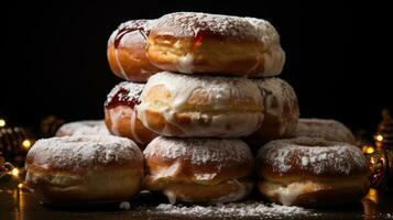 hanukkah sufganiyot. ai generativo tradicional judaico rosquinhas para hanukkah foto