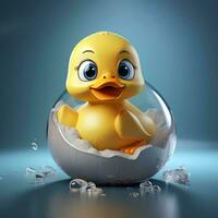 uma Pato é sentado dentro do uma prata ovo, ai generativo foto