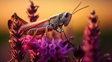 uma gafanhoto em uma flor, ai generativo foto