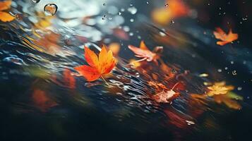 outono folhas flutuando em a água, ai generativo foto