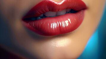 uma lindo garotas lábios estão belas colori, ai generativo foto
