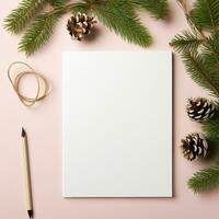 topo Visão em branco diário página pastel, festivo Natal coisas decorações ao lado, espaço para adicionando texto, gerado por IA foto