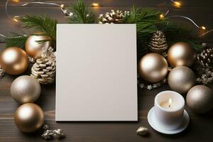 topo Visão em branco página Nota pastel, festivo Natal coisas decorações ao lado, espaço para adicionando texto, gerado por IA foto