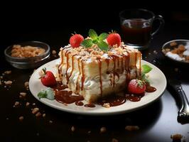 ai gerado doce saboroso delicioso creme bolo foto