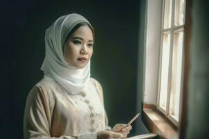 beleza malaio muçulmano professor. gerar ai foto