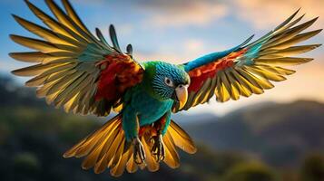 uma colorida pássaro com asas espalhar ai gerado foto