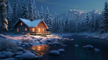 uma cabine dentro a neve ai gerado foto