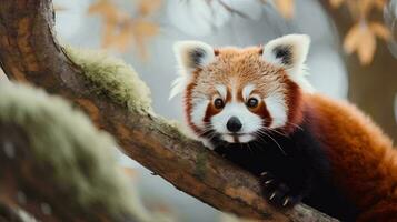 uma vermelho panda em uma árvore ramo ai gerado foto