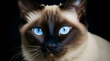 uma gato com azul olhos ai gerado foto