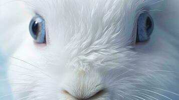 uma branco gato com azul olhos ai gerado foto