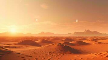 uma deserto panorama com colinas e uma lua dentro a céu ai gerado foto