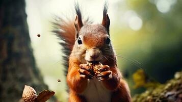 uma esquilo comendo uma noz ai gerado foto