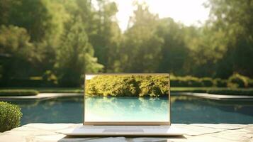 uma piscina com uma plantador dentro isto ai gerado foto