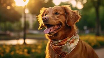 uma cachorro vestindo uma cachecol ai gerado foto