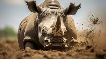uma rinoceronte deitado baixa ai gerado foto